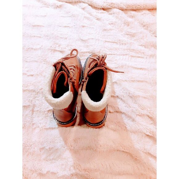 Violet & Red Womens Alexa Fleece Lined Lug Sole Leather Combat Boots 8.5 Cognac - Picture 7 of 8